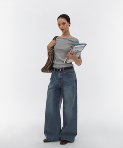 ボートネックTシャツ MELANGE GRAY