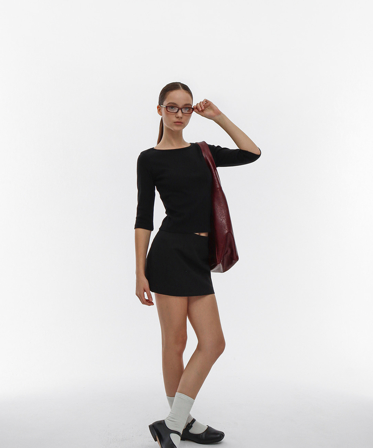 ボートネックTシャツ BLACK