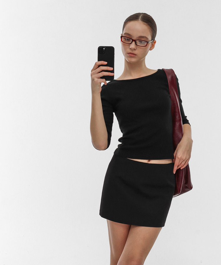 ボートネックTシャツ BLACK