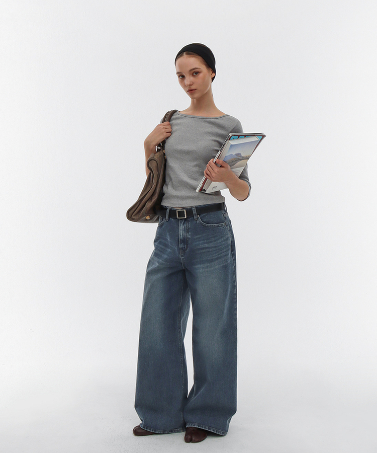 ボートネックTシャツ MELANGE GRAY