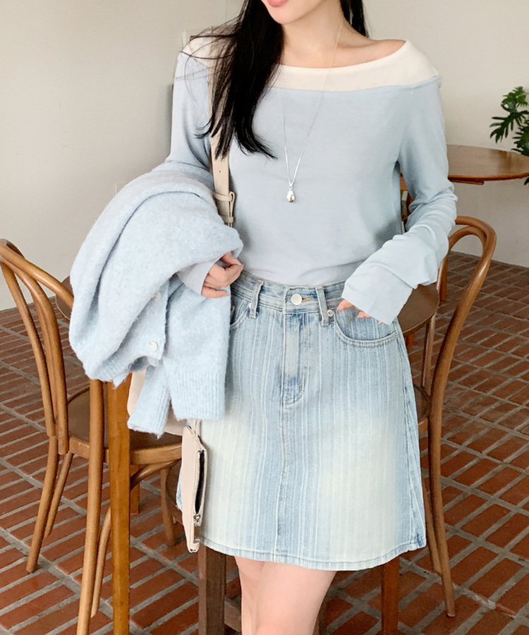 レイヤードスリットTシャツ SOFT BLUE