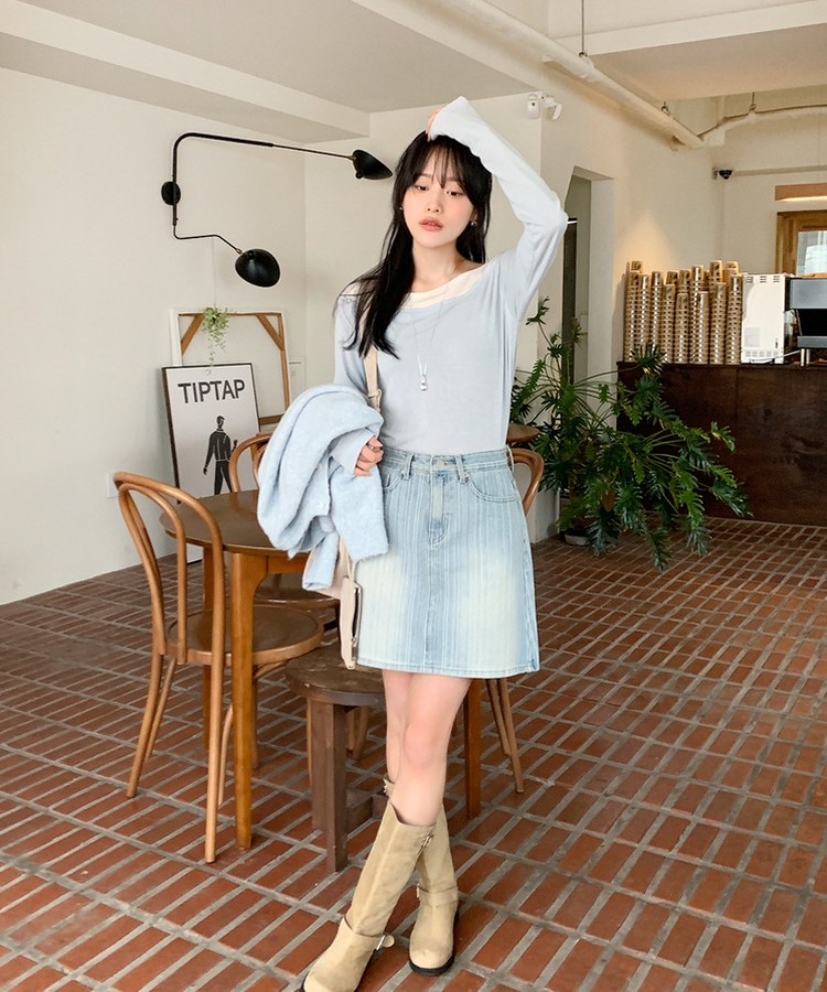 レイヤードスリットTシャツ SOFT BLUE
