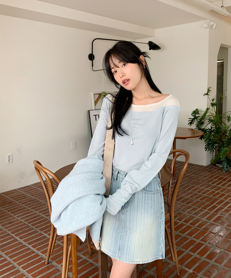 レイヤードスリットTシャツ SOFT BLUE