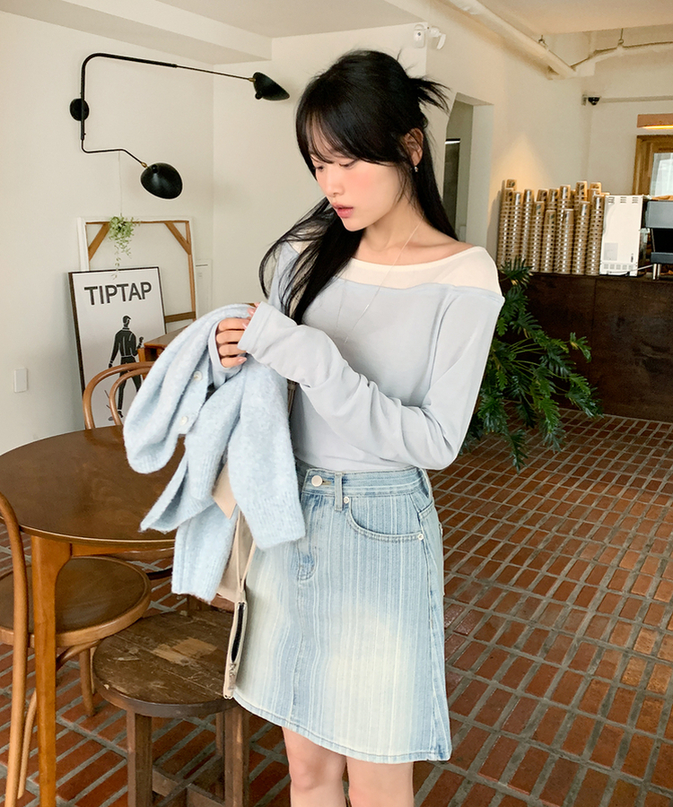 レイヤードスリットTシャツ SOFT BLUE