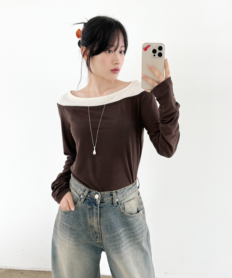 レイヤードスリットTシャツ BROWN