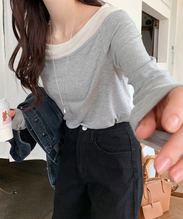 レイヤードスリットTシャツ MELANGE GRAY