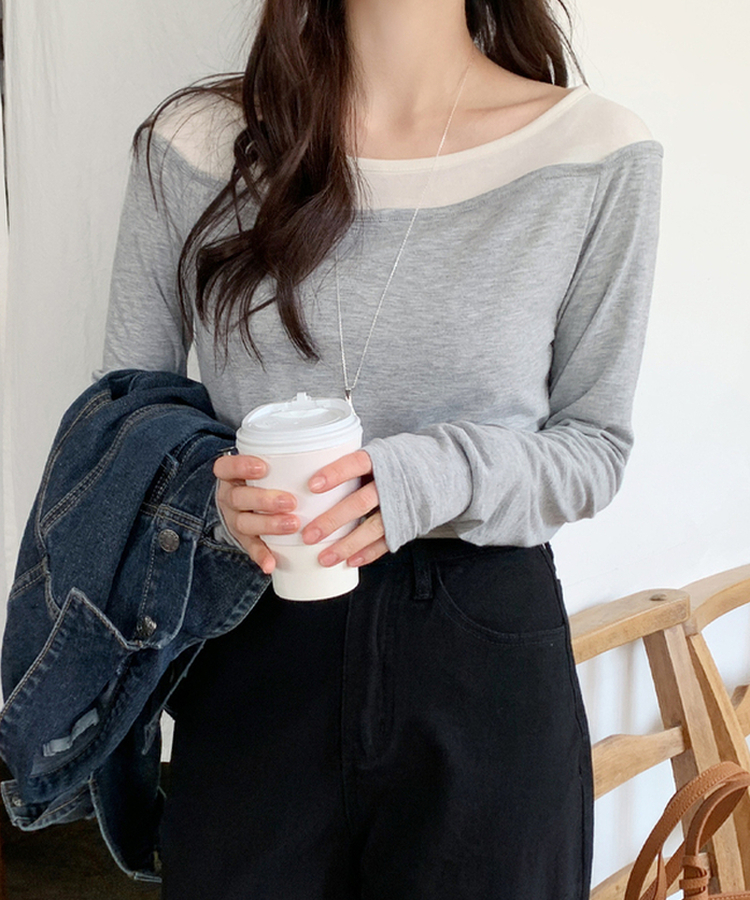 レイヤードスリットTシャツ MELANGE GRAY