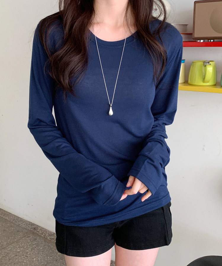 ラウンド長袖Tシャツ(8color) DEEP BLUE