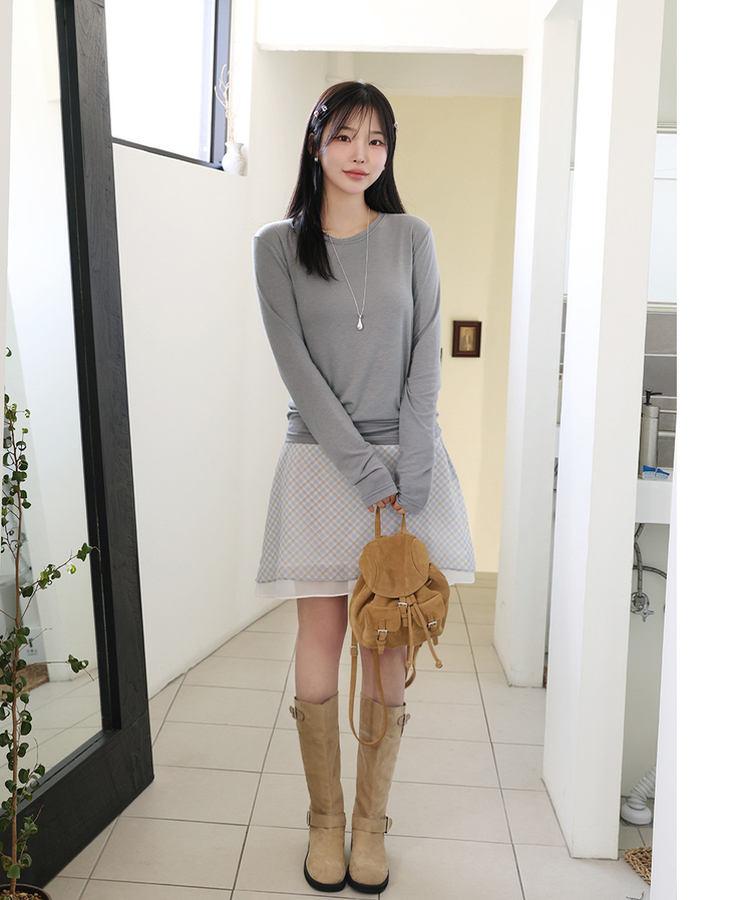 ラウンド長袖Tシャツ(8color) GREY