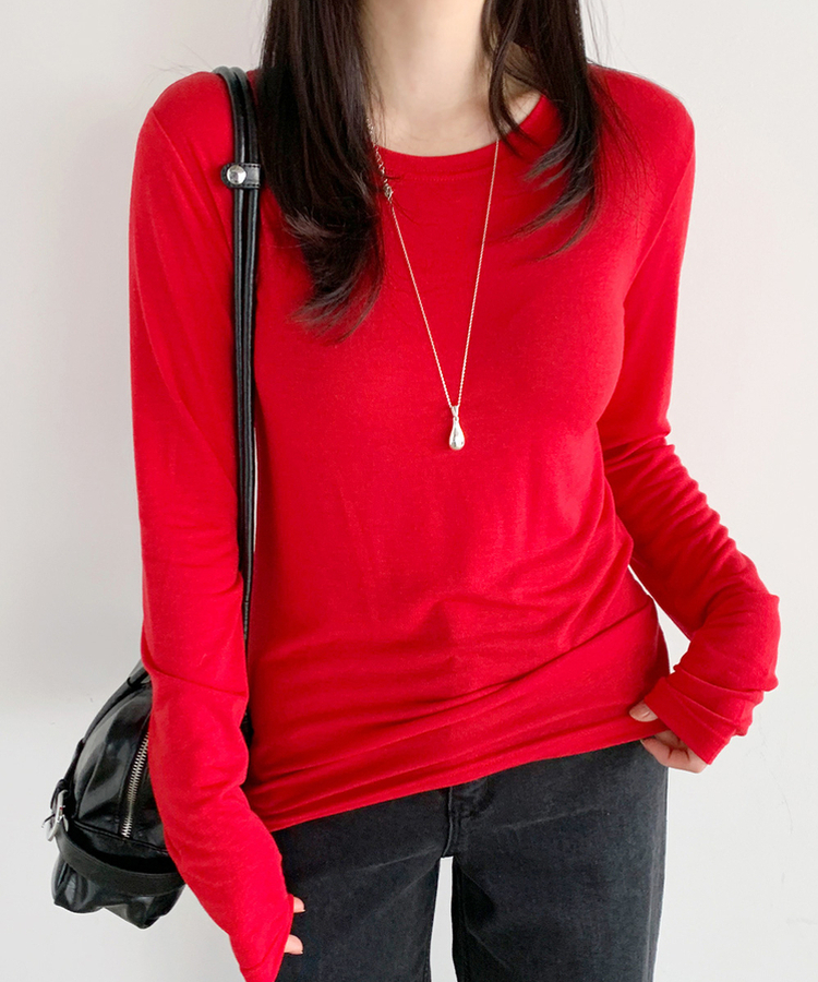 ラウンド長袖Tシャツ(8color) RED