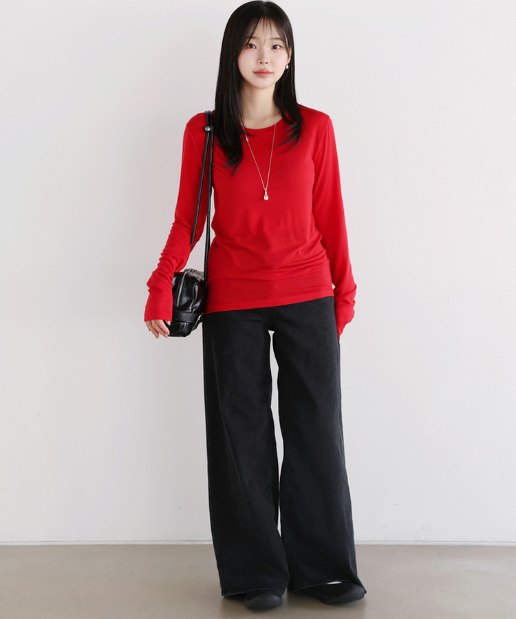 ラウンド長袖Tシャツ(8color) RED
