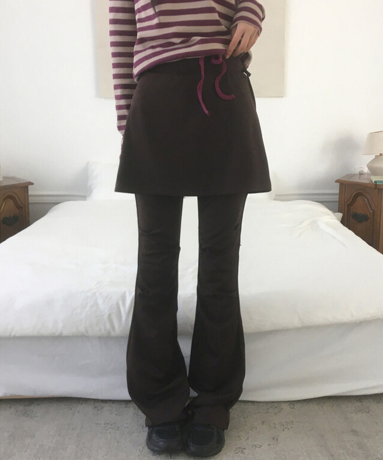 ピンタックブーツカットスカートパンツ BROWN