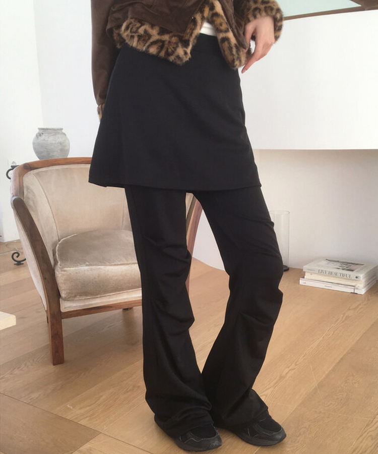 ピンタックブーツカットスカートパンツ BLACK