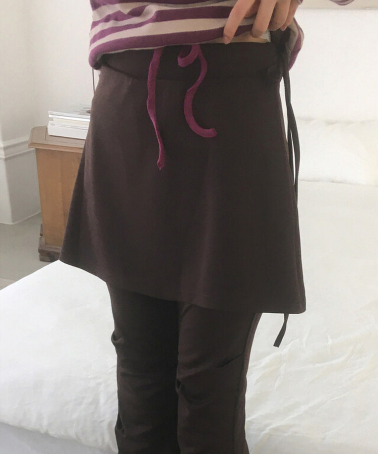 ピンタックブーツカットスカートパンツ BROWN