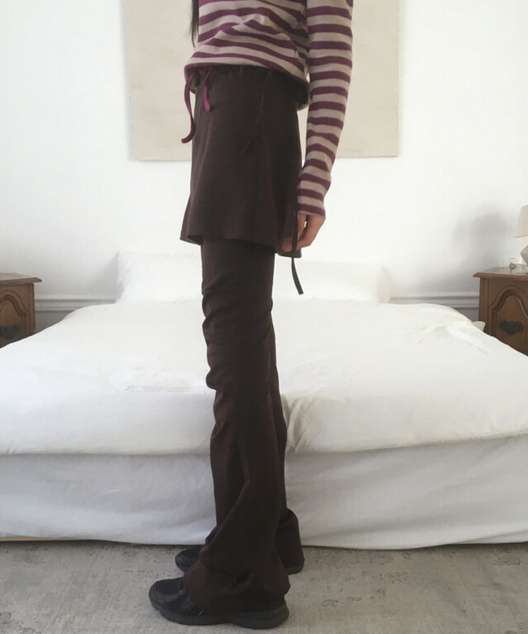 ピンタックブーツカットスカートパンツ BROWN
