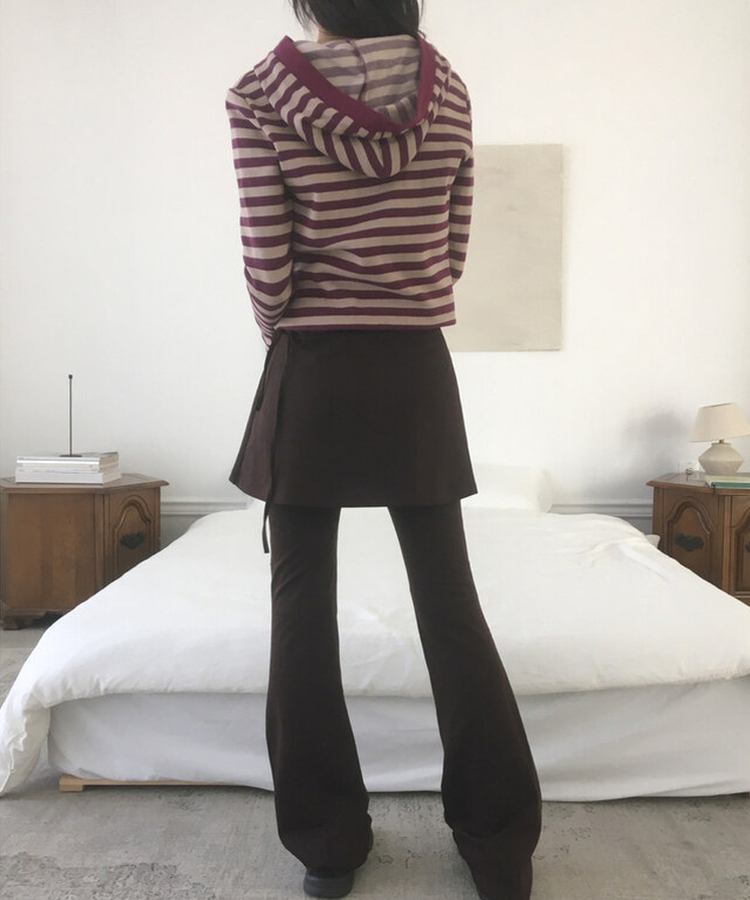 ピンタックブーツカットスカートパンツ BROWN