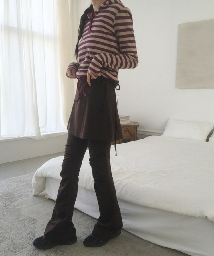 ピンタックブーツカットスカートパンツ BROWN
