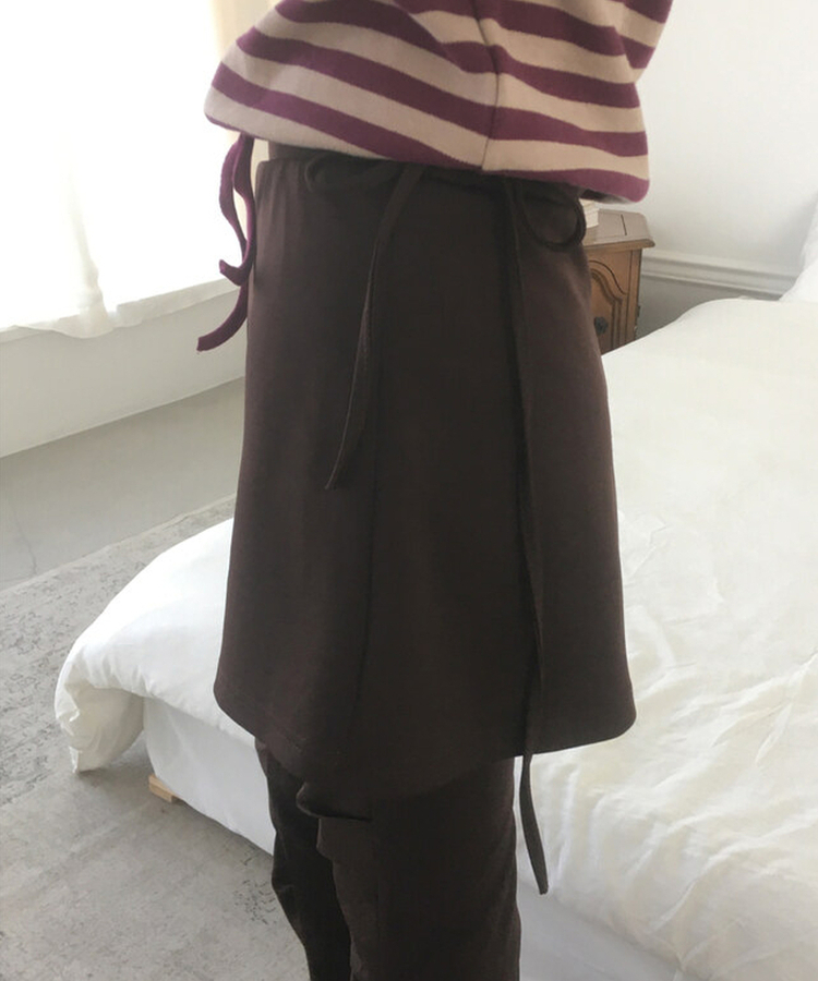 ピンタックブーツカットスカートパンツ BROWN