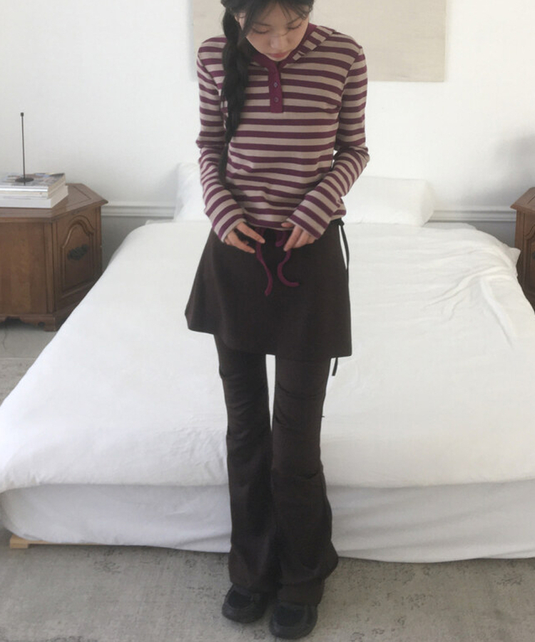 ピンタックブーツカットスカートパンツ BROWN