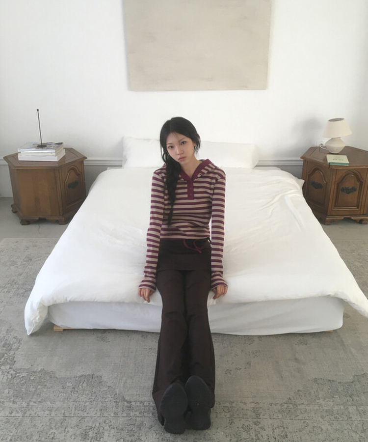 ピンタックブーツカットスカートパンツ BROWN