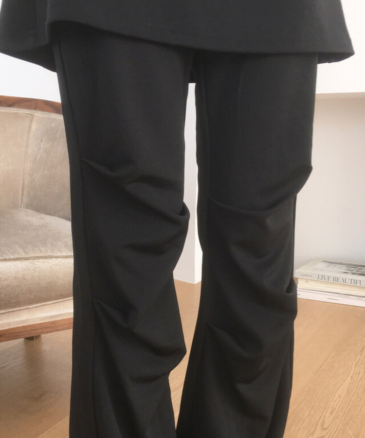 ピンタックブーツカットスカートパンツ BLACK