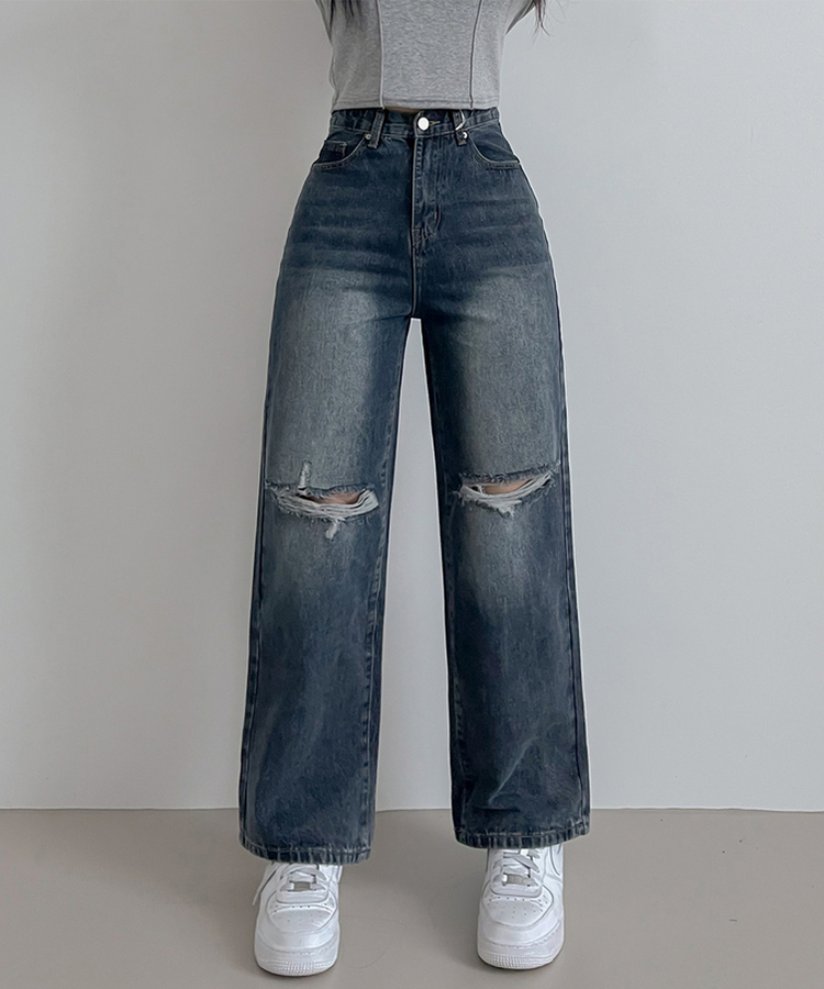 【丈別】ビンテージダメージデニムパンツ(5color) VINTAGE BLUE