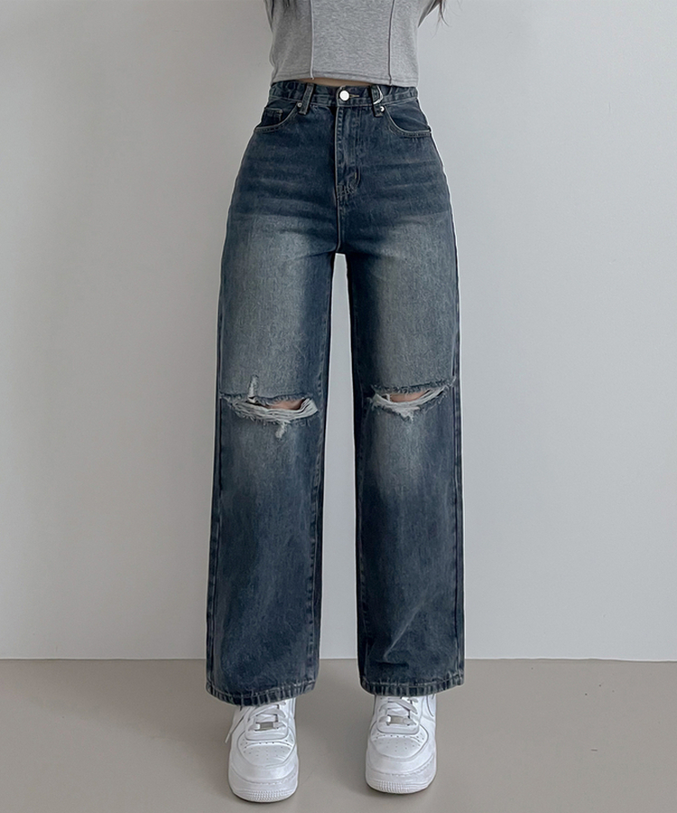 【丈別】ビンテージダメージデニムパンツ(5color) VINTAGE BLUE