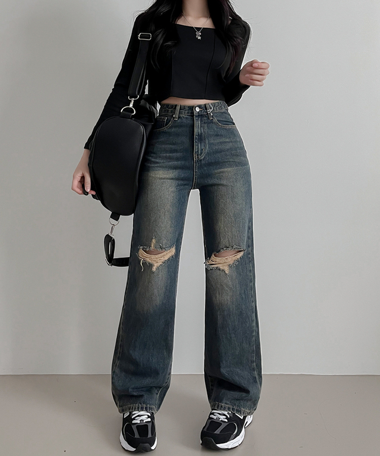 【丈別】ビンテージダメージデニムパンツ(5color) VINTAGE DEEP BLUE