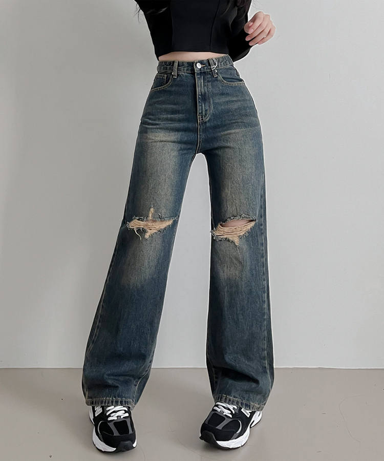 【丈別】ビンテージダメージデニムパンツ(5color) VINTAGE DEEP BLUE