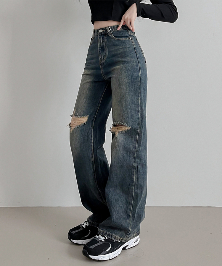 【丈別】ビンテージダメージデニムパンツ(5color) VINTAGE DEEP BLUE