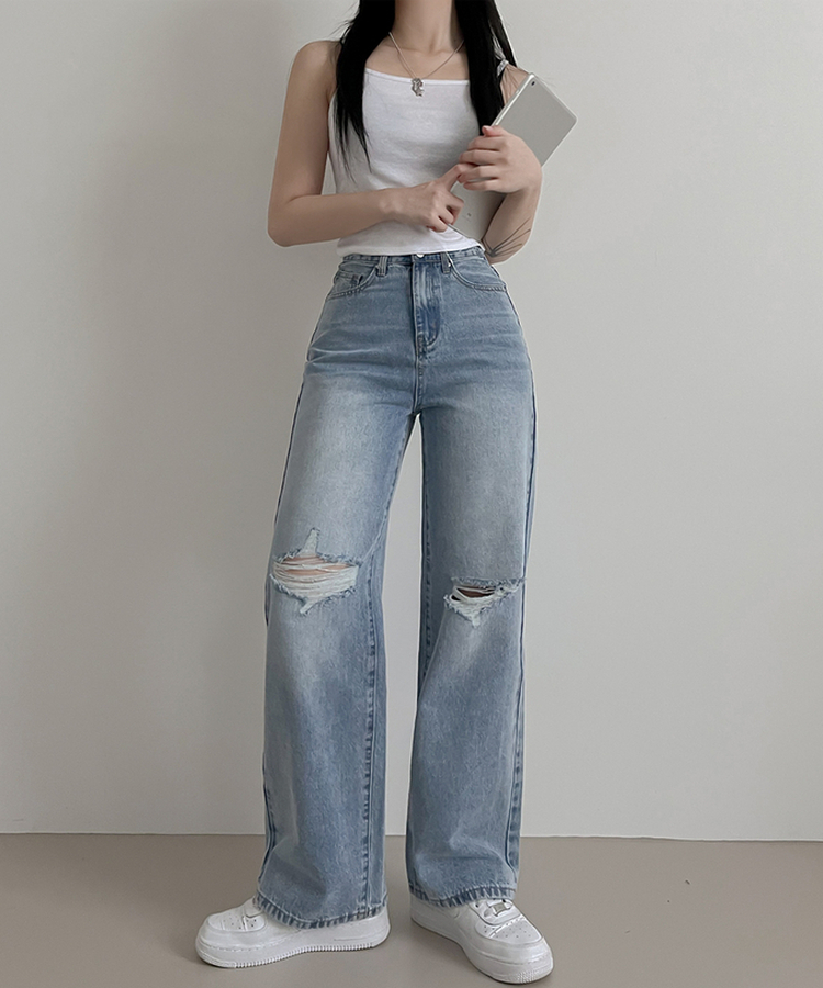 【丈別】ビンテージダメージデニムパンツ(5color) LIGHT DENIM