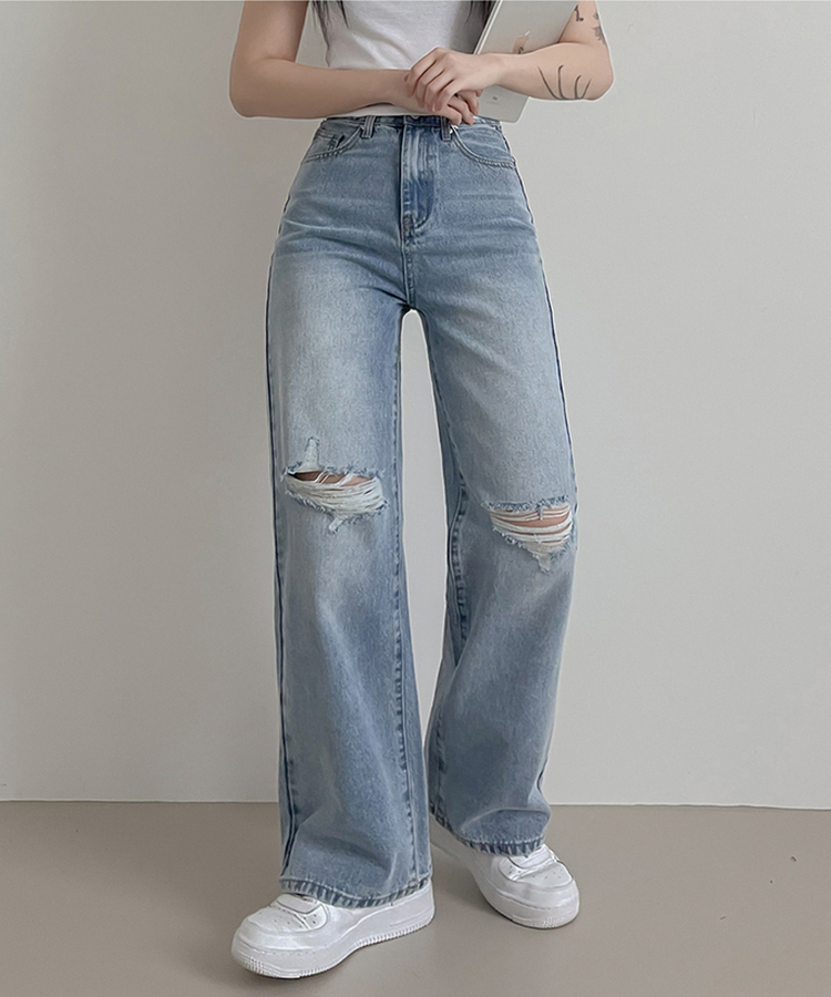 【丈別】ビンテージダメージデニムパンツ(5color) LIGHT DENIM