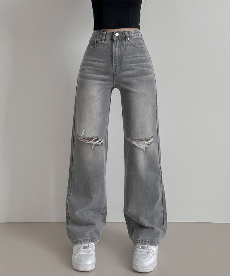 【丈別】ビンテージダメージデニムパンツ(5color) GREY