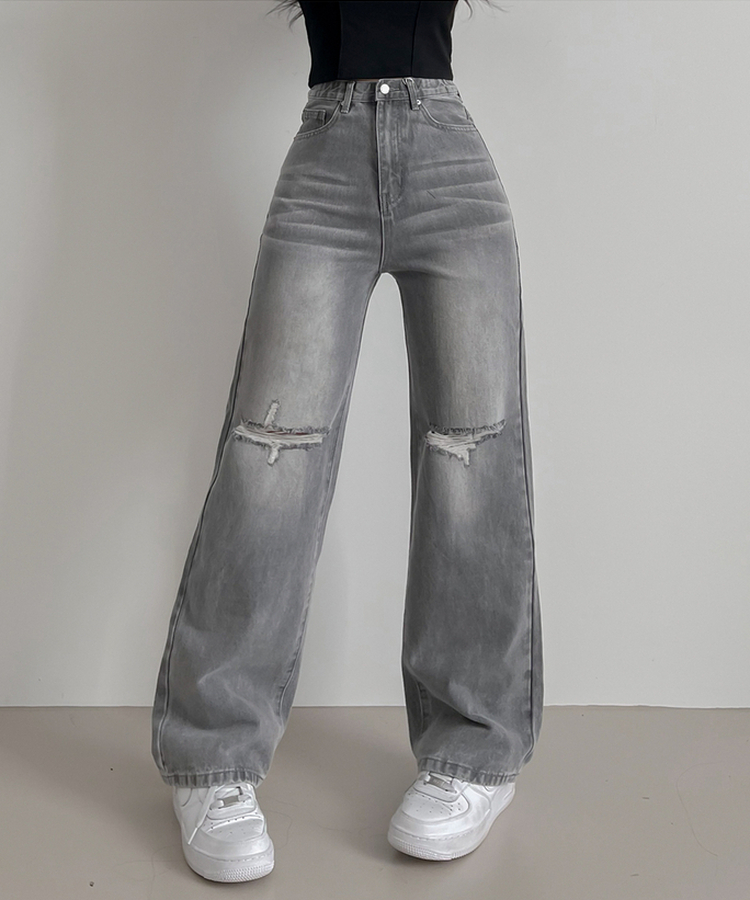 【丈別】ビンテージダメージデニムパンツ(5color) GREY