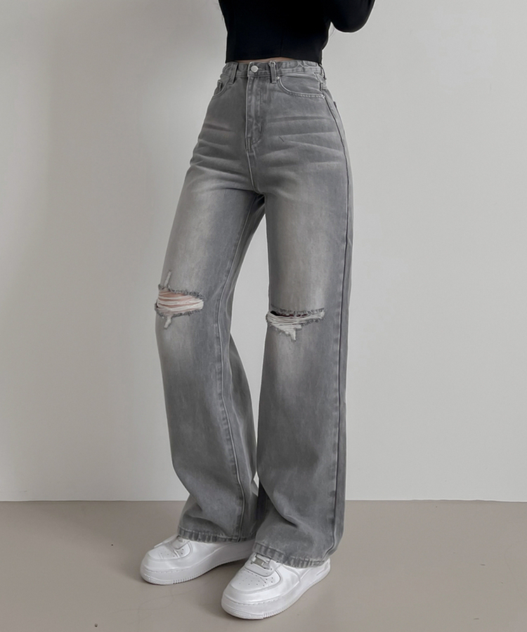 【丈別】ビンテージダメージデニムパンツ(5color) GREY