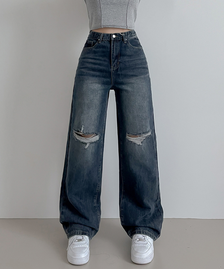 【丈別】ビンテージダメージデニムパンツ(5color) GRAYISH BLUE