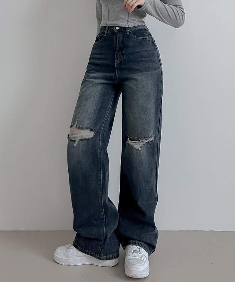 【丈別】ビンテージダメージデニムパンツ(5color) GRAYISH BLUE
