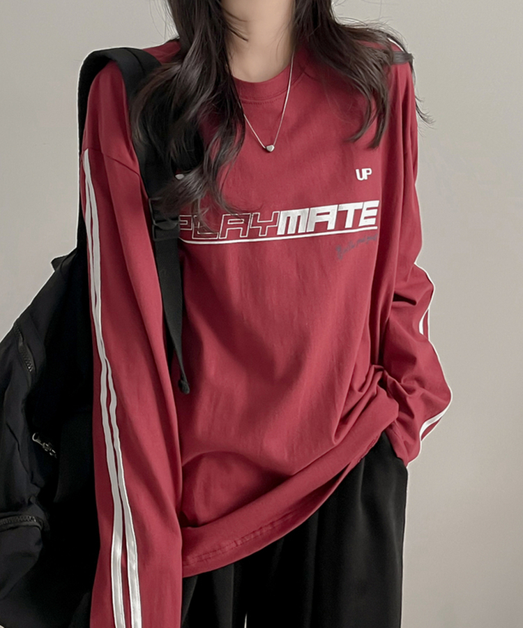 トラックライン長袖Tシャツ WINE