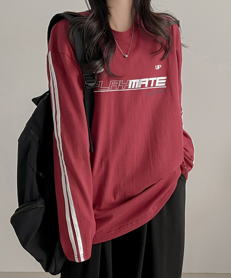 トラックライン長袖Tシャツ WINE