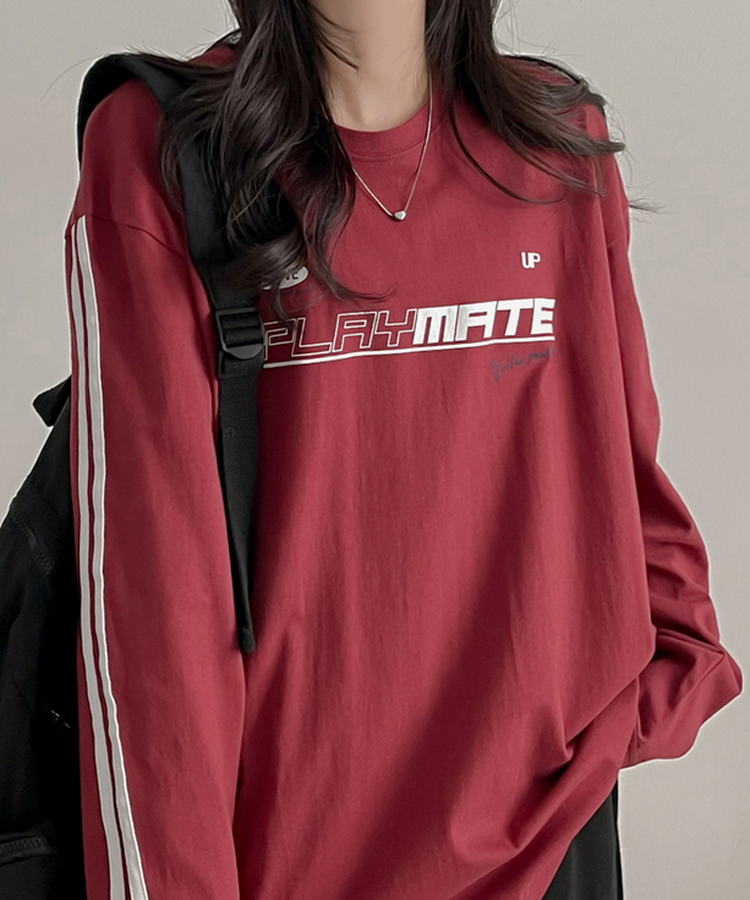 トラックライン長袖Tシャツ WINE