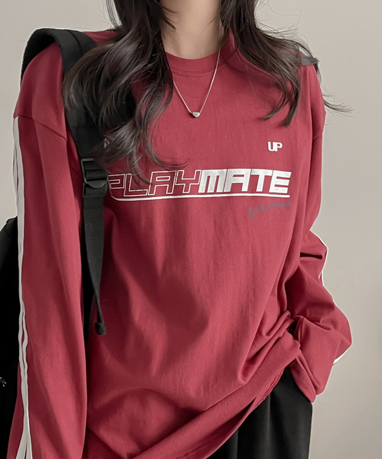 トラックライン長袖Tシャツ WINE