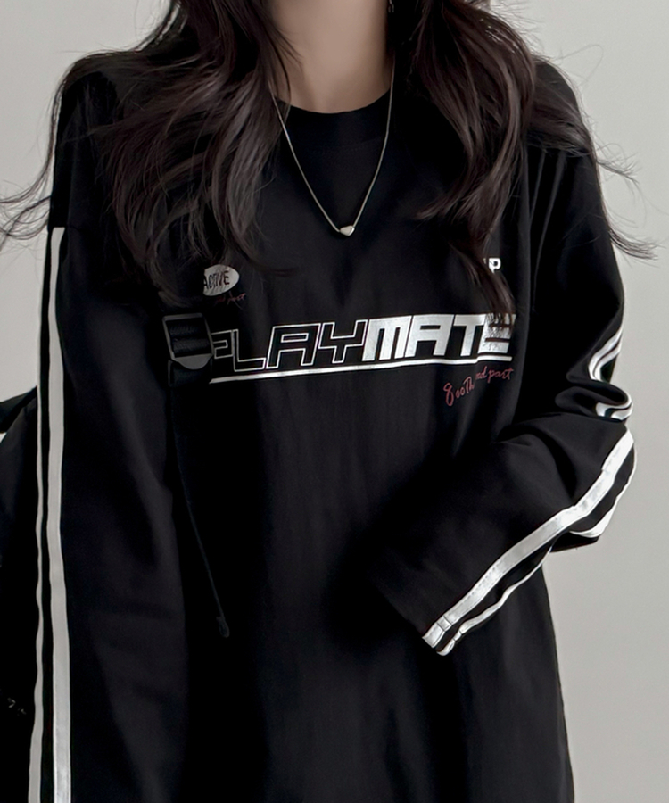 トラックライン長袖Tシャツ BLACK