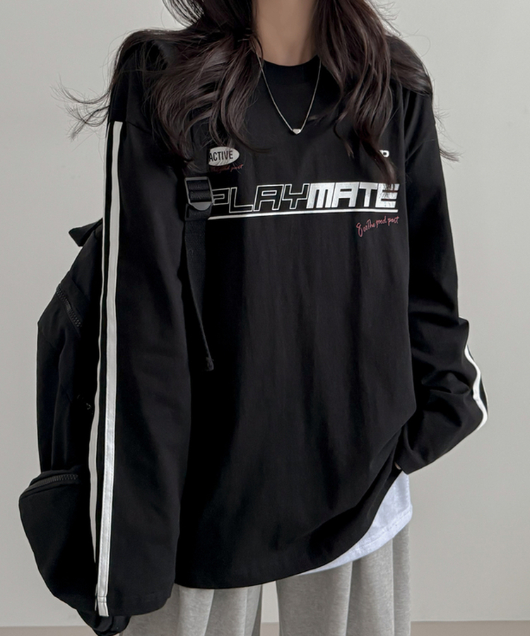 トラックライン長袖Tシャツ BLACK
