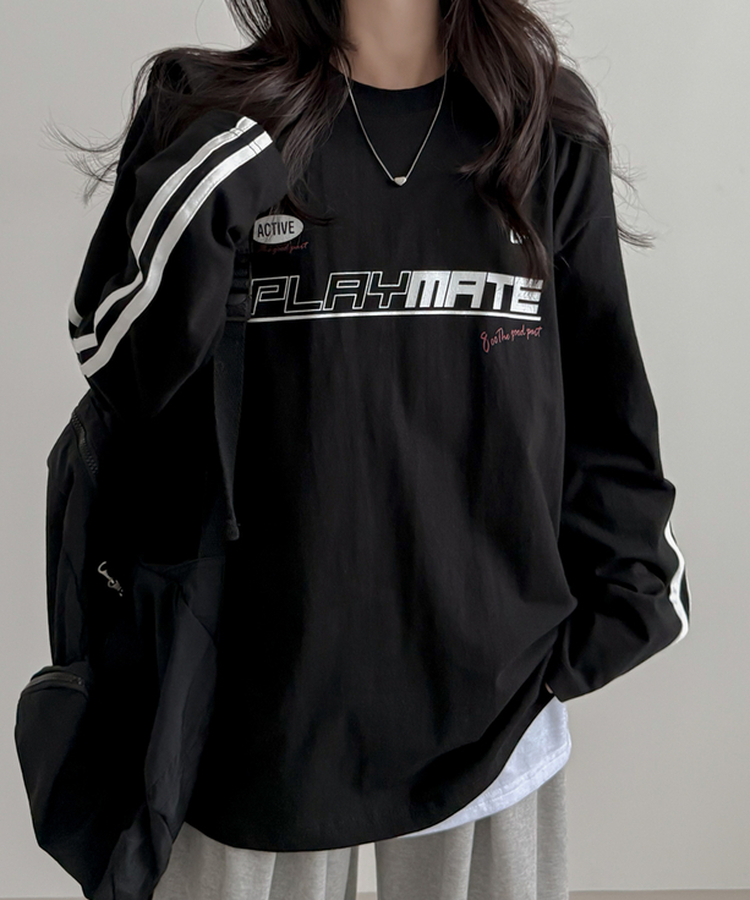 トラックライン長袖Tシャツ BLACK