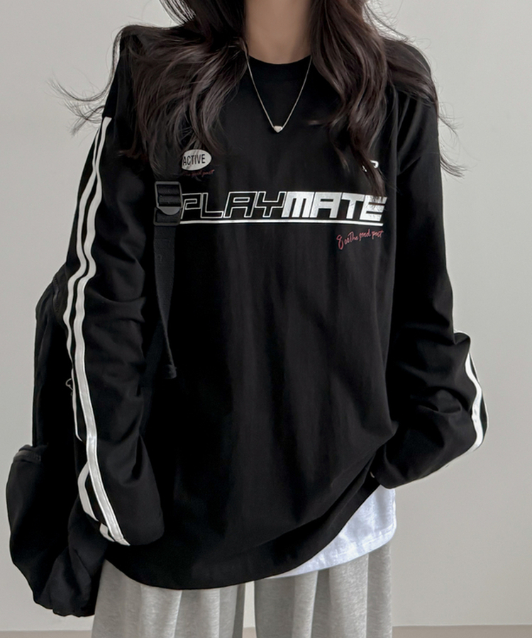 トラックライン長袖Tシャツ BLACK