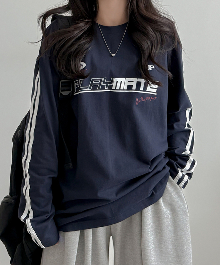 トラックライン長袖Tシャツ NAVY