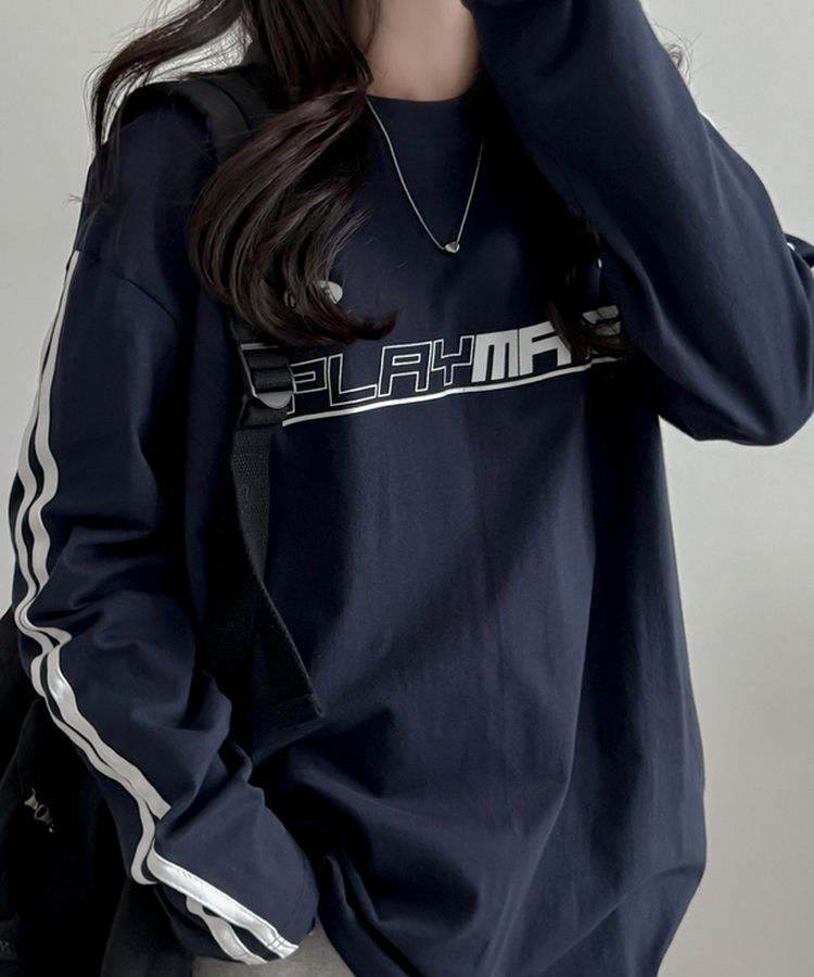 トラックライン長袖Tシャツ NAVY