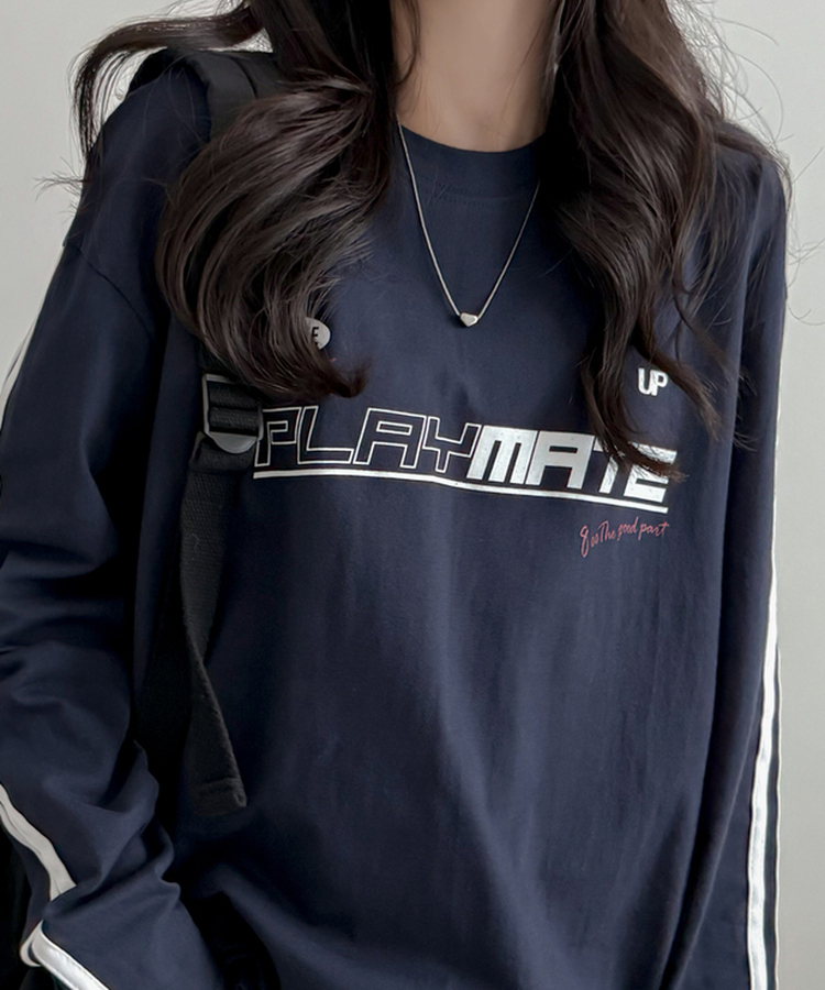 トラックライン長袖Tシャツ NAVY