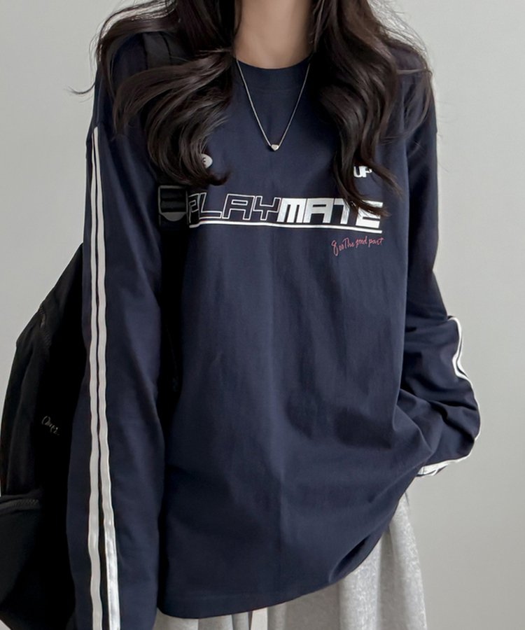 トラックライン長袖Tシャツ NAVY