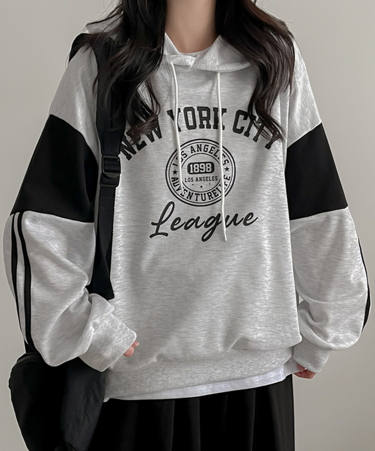トラックラインルーズフィットフード WHITE MELANGE